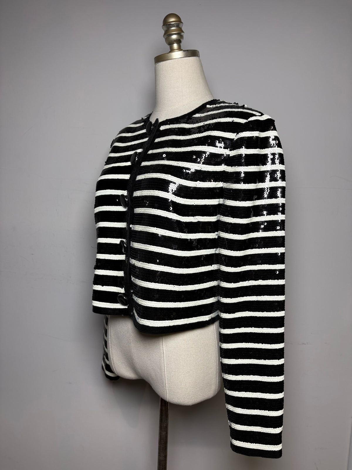 Women's Size 2 Veronica Beard Mickey Black White Striped Sequin NWT Pre-Owned Cropped Jacket