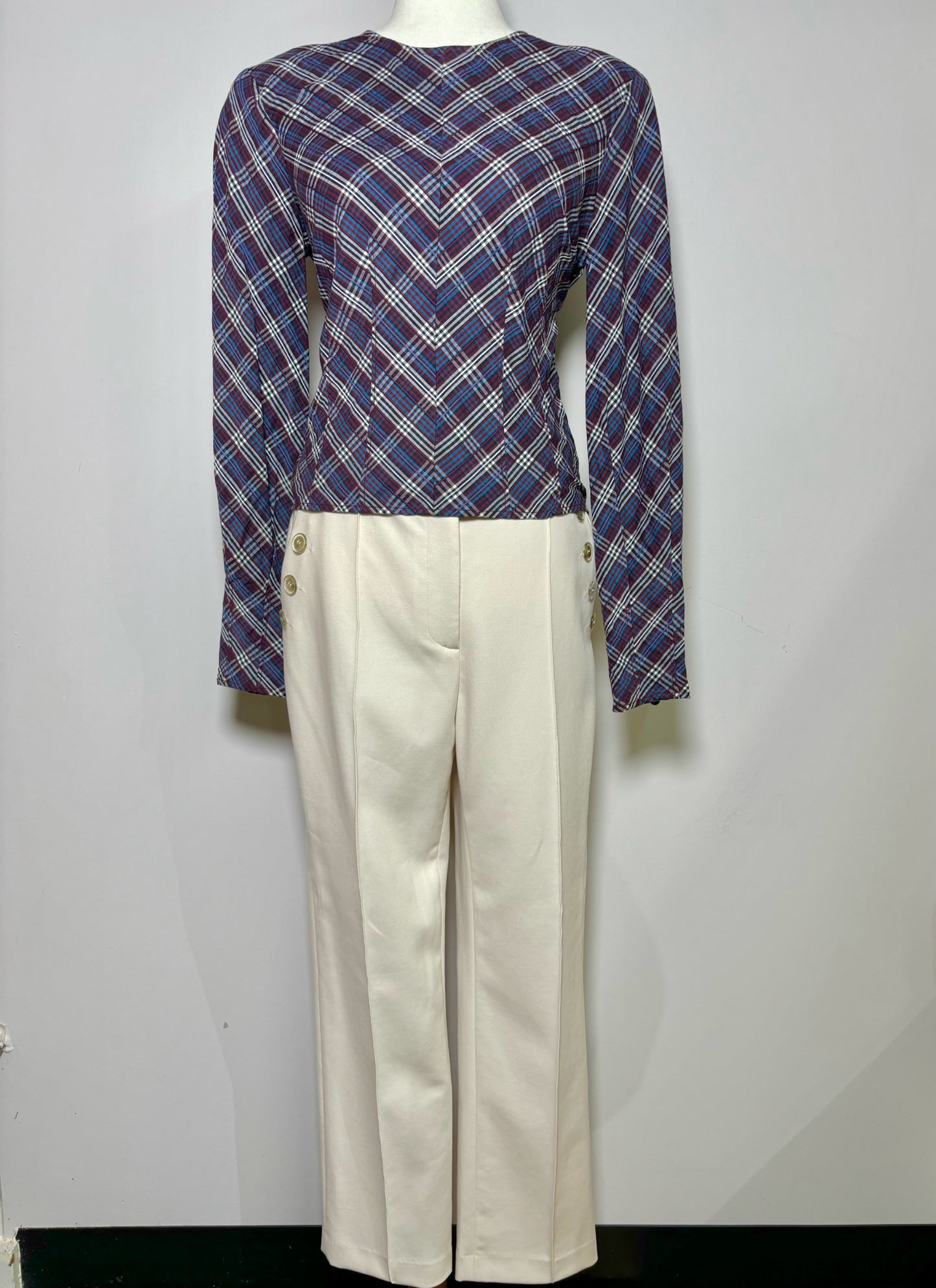 Women Size 2 Veronica Beard Multi-Color Print Cotton LS Top
