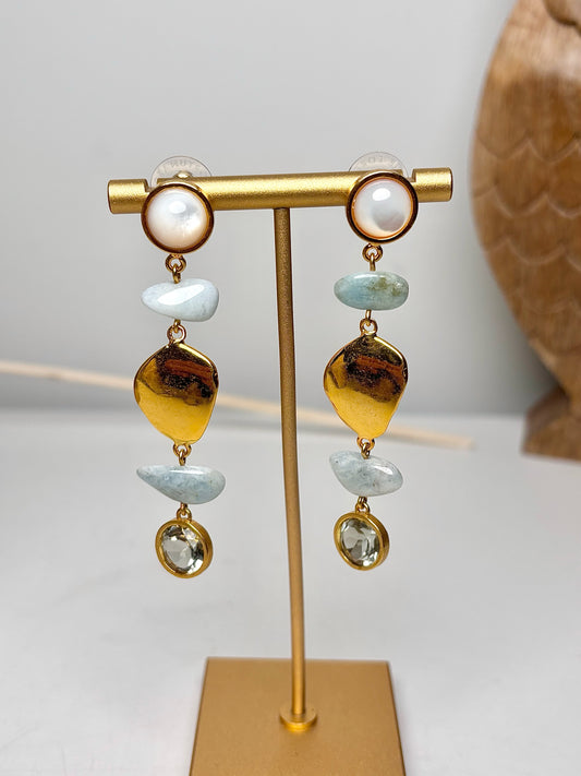 Lizzie Fortunato Multi-stone Blue Cove Pearl Gold Plated Brass Drop Earrings