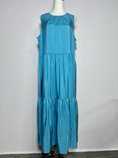 Women Size L Eileen Fisher Teal Solid Silk NWT Dress