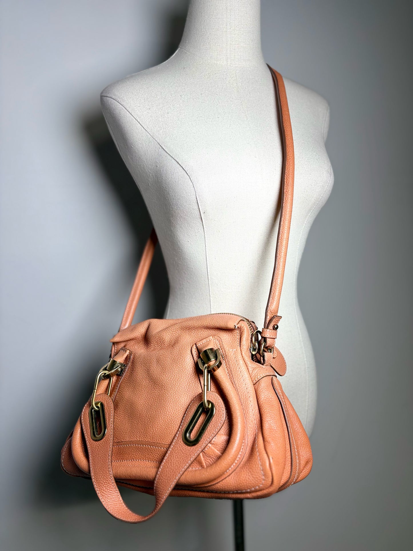 Chloe Paratay Small Roll Top Leather Satchel Orange Pre-owned Bag