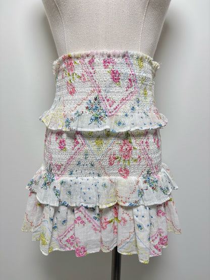 Women Size S LoveShackFancy White, pink, blue, yellow Floral Skirt