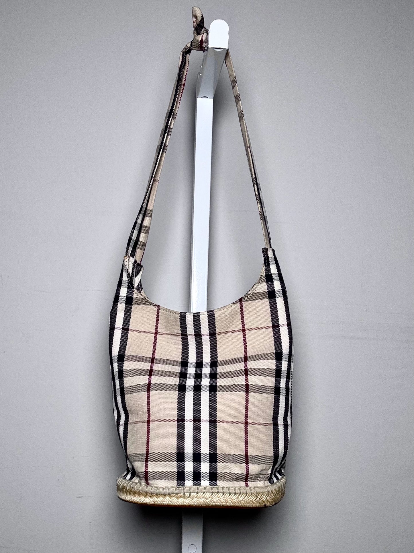Burberry Plaid Canvas Beige Espadrille Bucket Purse