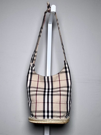 Burberry Plaid Canvas Beige Espadrille Bucket Purse