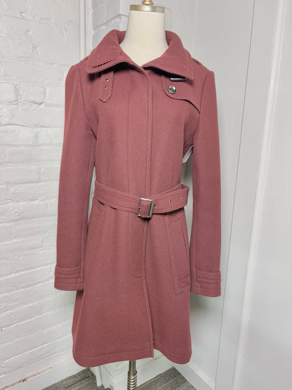 Women Size 14 Burberry Brit Burgundy Wool Blend Belted Coat