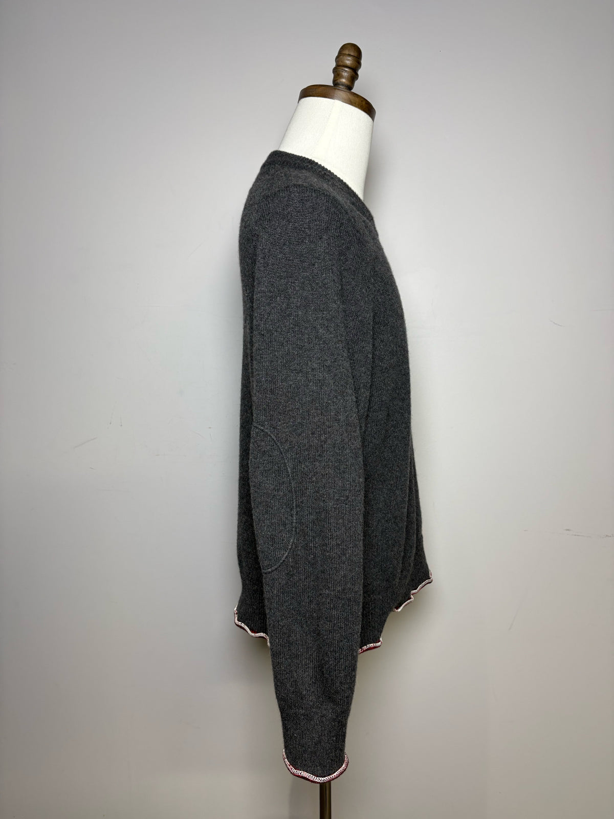 Men's Maison Margiela Gray Burgundy Rolled Hem Long Sleeve Pre-Owned Sweater