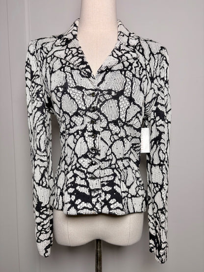 Women Size 4 St. John White, Black Floral Print Wool, Rayon Jacket