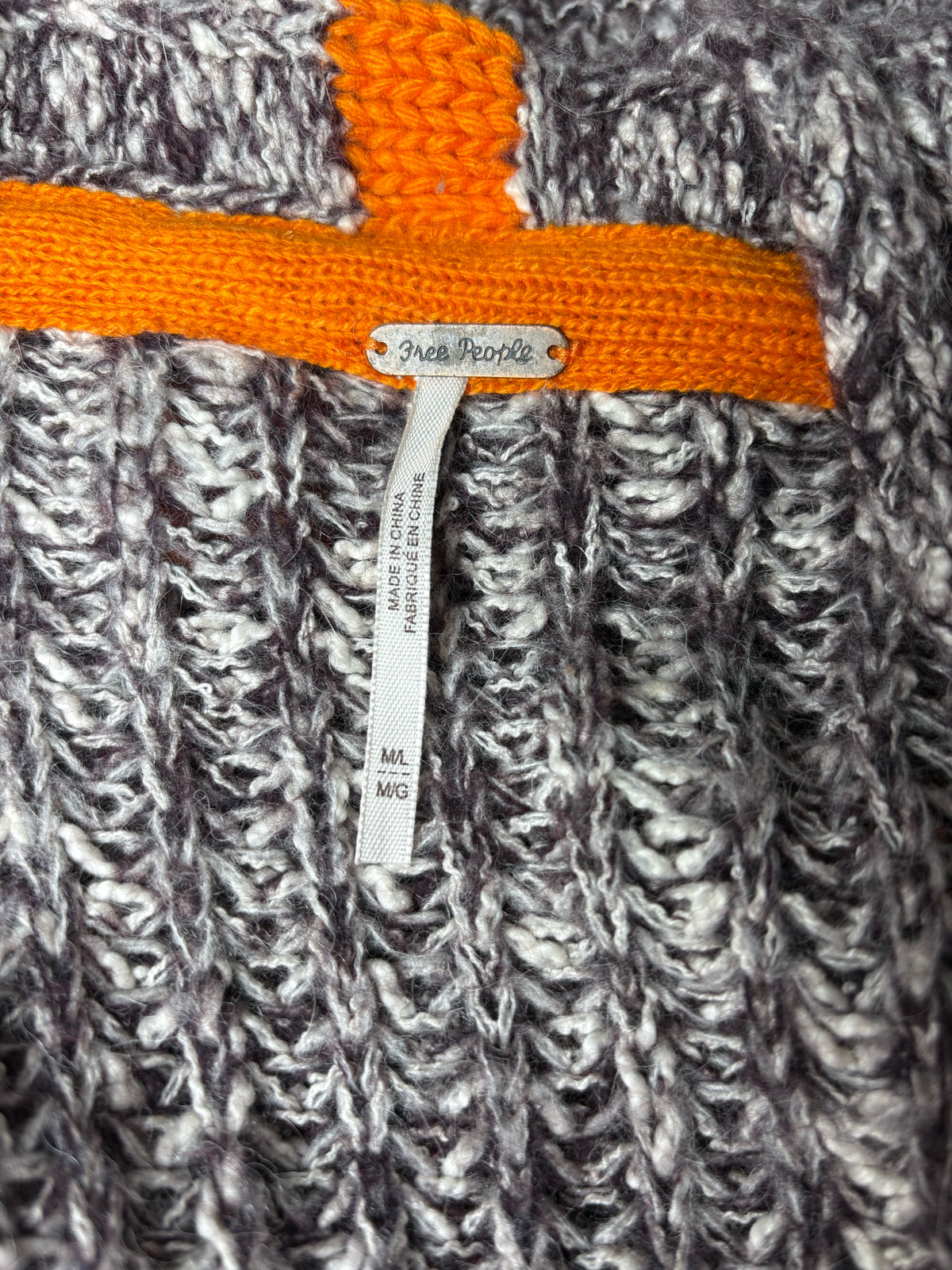 Women's Size M/L Free People Brown Orange Yellow Chunky Knit Pre-Owned Long Cardigan Sweater