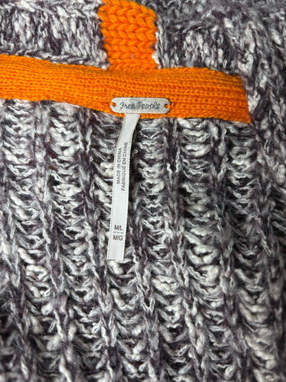Women's Size M/L Free People Brown Orange Yellow Chunky Knit Pre-Owned Long Cardigan Sweater