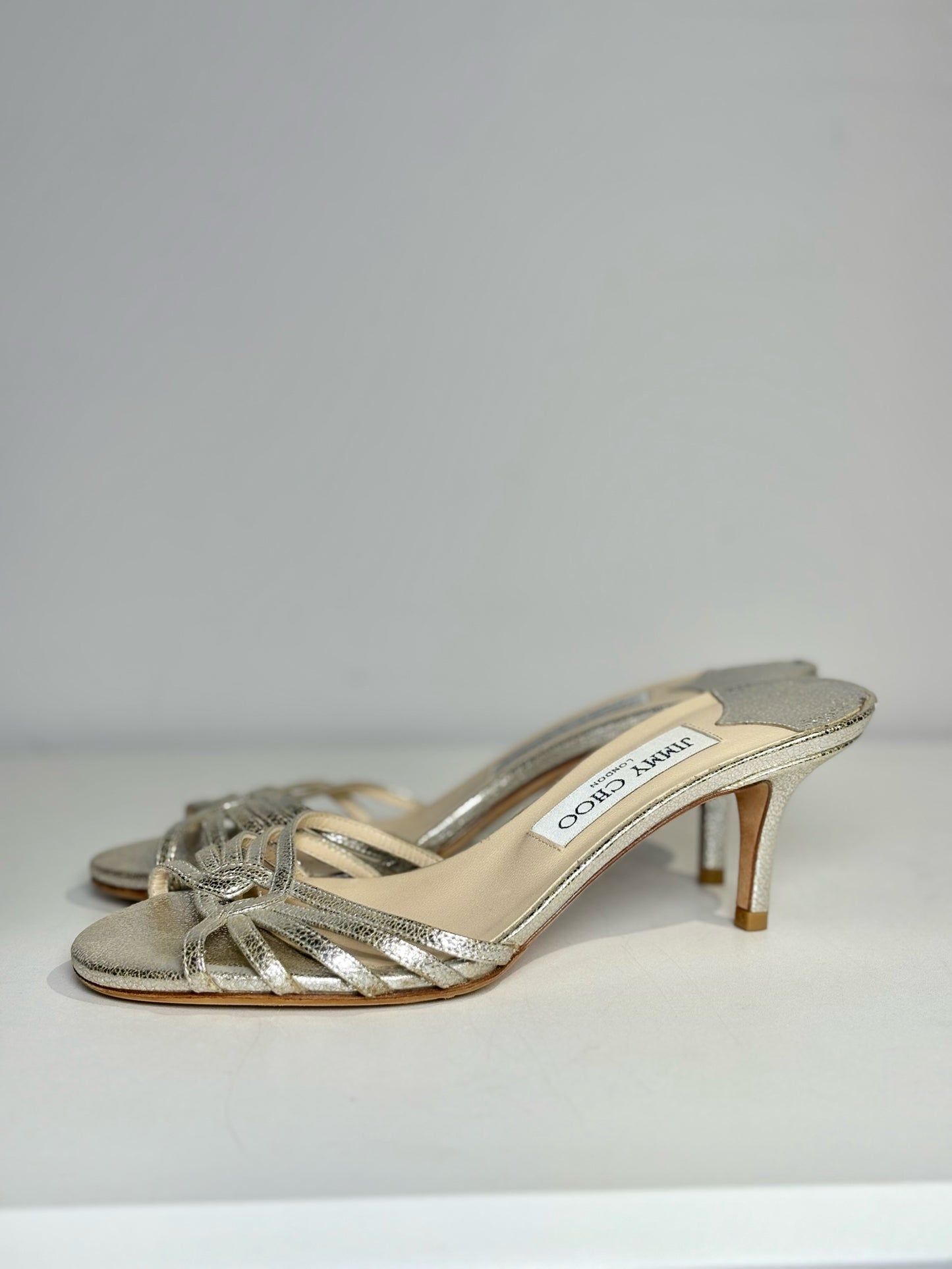 W Shoe Size 5 Jimmy Choo Metallic Gold Leather Cowhide NWOT Slides
