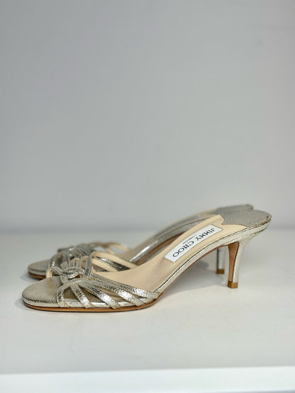 W Shoe Size 5 Jimmy Choo Metallic Gold Leather Cowhide NWOT Slides