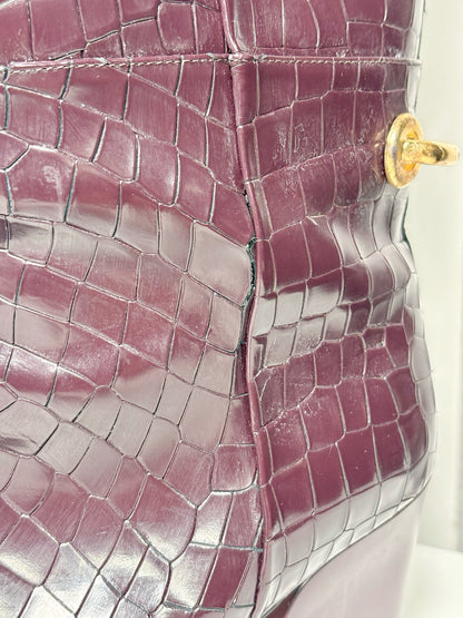Tall Boots TIBI Croc Embosssed Burgundy Sz 10.5 Gold-tone Hardware