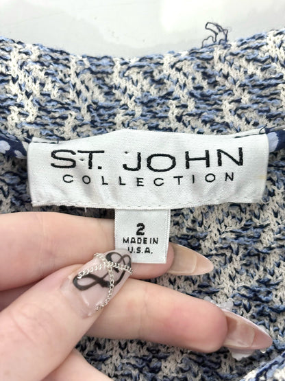 Women Size 2 St. John Light Blue Tweed Enamel Buttons Pre-owned Jacket