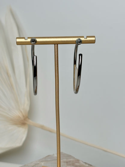 St. John Matte Gold Hoops Silver Tone Earrings
