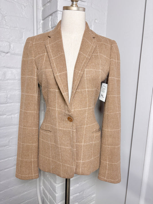 Women Size 6 Ralph Lauren Black Label Tan Checkered Pre-owned Blazer