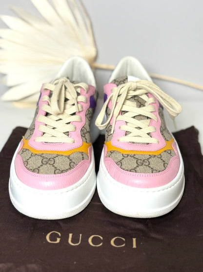 W Shoe Size 37 (6.5) Gucci Supreme Multi-Color Canvas, Leather Sneakers