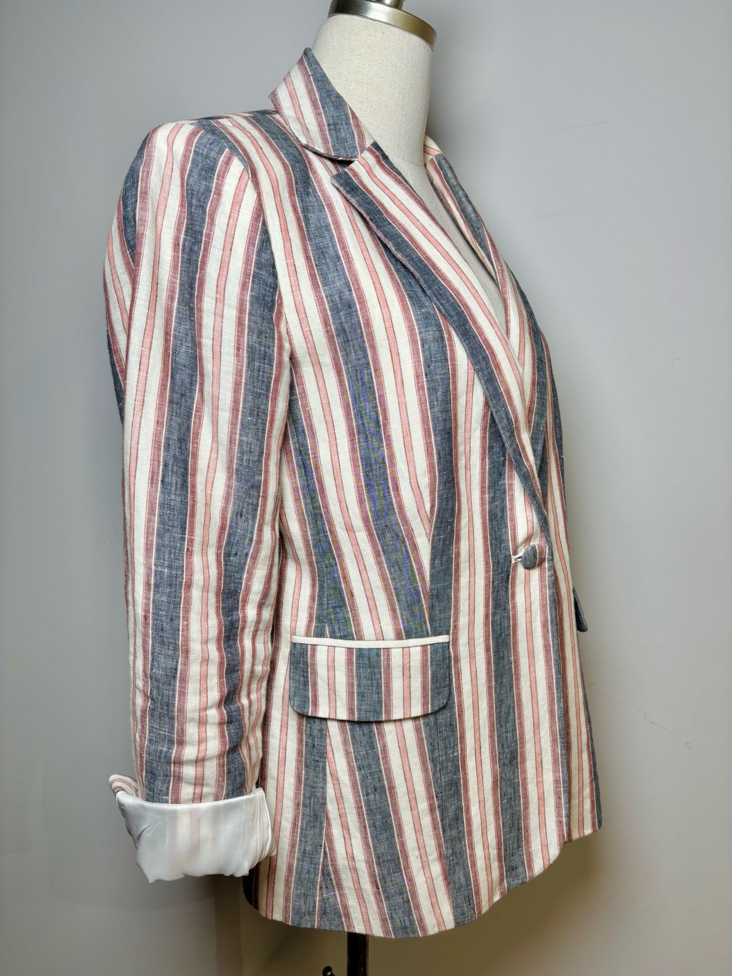 Women Size 6 Frame Multi-Color Stripe Linen Blazer
