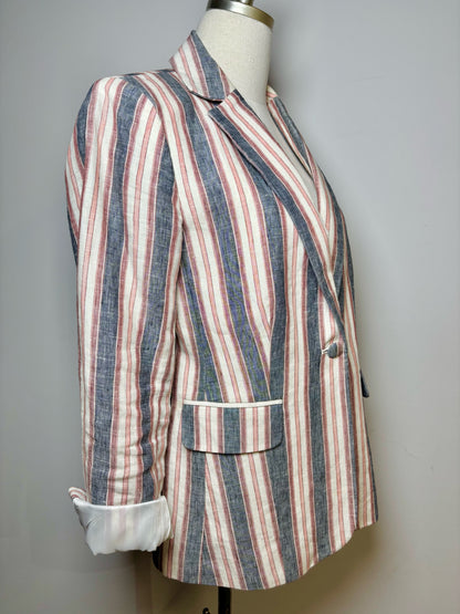 Women Size 6 Frame Multi-Color Stripe Linen Blazer