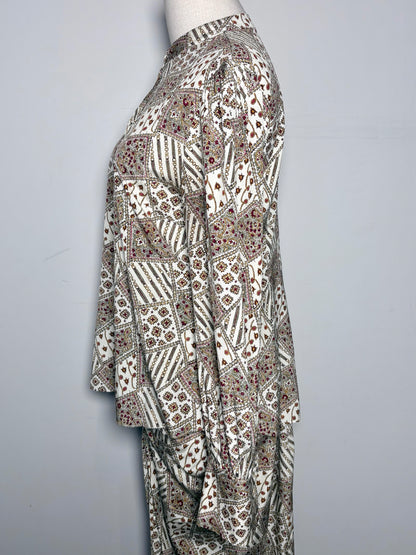 Women Size 8 Veronica Beard Cream Abstract Art Silk, 2-Piece Set