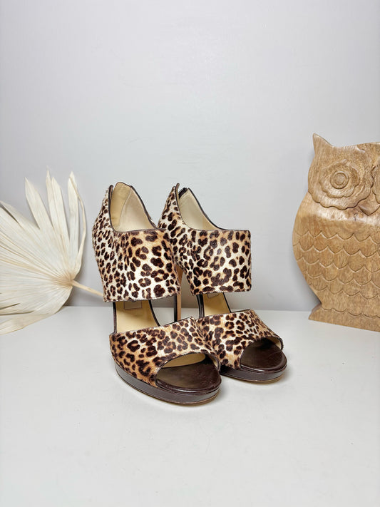 W Shoe Size 37 (6.5, 7 US) Jimmy Choo Tan, Brown Pony Hair Cowhide Heels