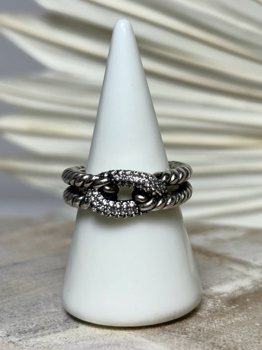 David Yurman Pave' Diamonds Sterling Silver Cable Size 6 Ring