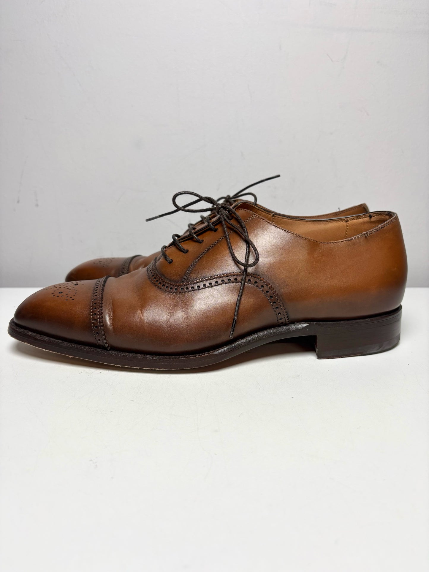 Men's Ralph Lauren Purple Label Tan Burnished Calfskin Pre-Owned Denver Dress Shoes