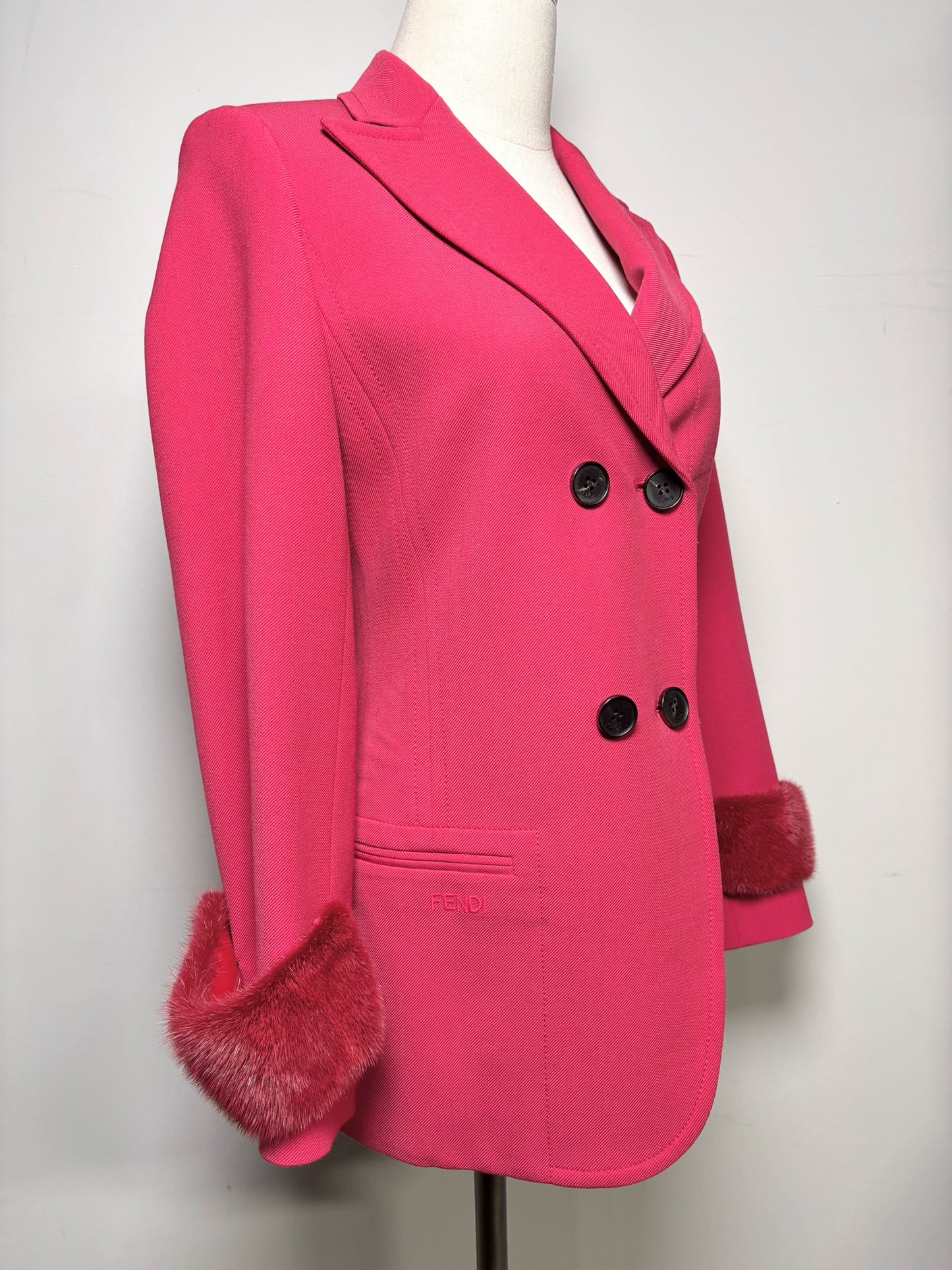 Women Size 40 (4, US) Fendi Pink Solid, Fur Trim Sweater