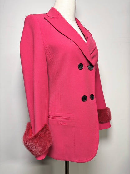 Women Size 40 (4, US) Fendi Pink Solid, Fur Trim Sweater