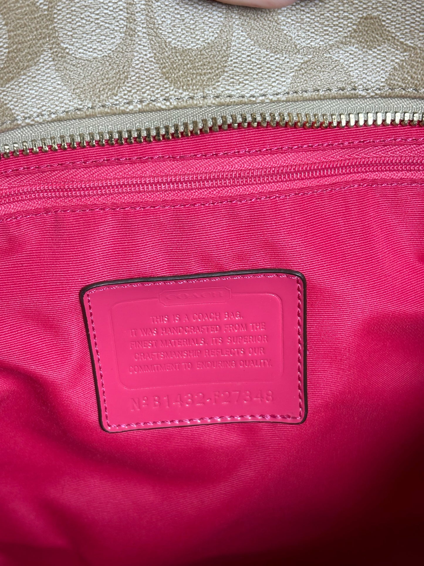 Coach Monogram Vintage Coated Canvas Pre-owned Beige, Hot Pink Medium Purse