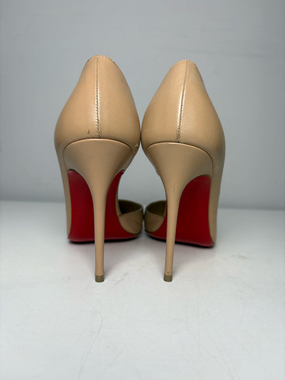 Women's Shoe Size 38 Christian Louboutin Iriza Nude Leather Pre-Owned d'Orsay Heels