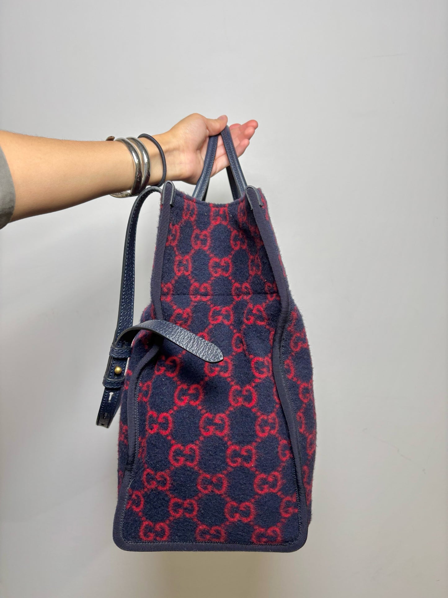 Blue, Red Gucci Double-G Monogram Wool Tote Bag