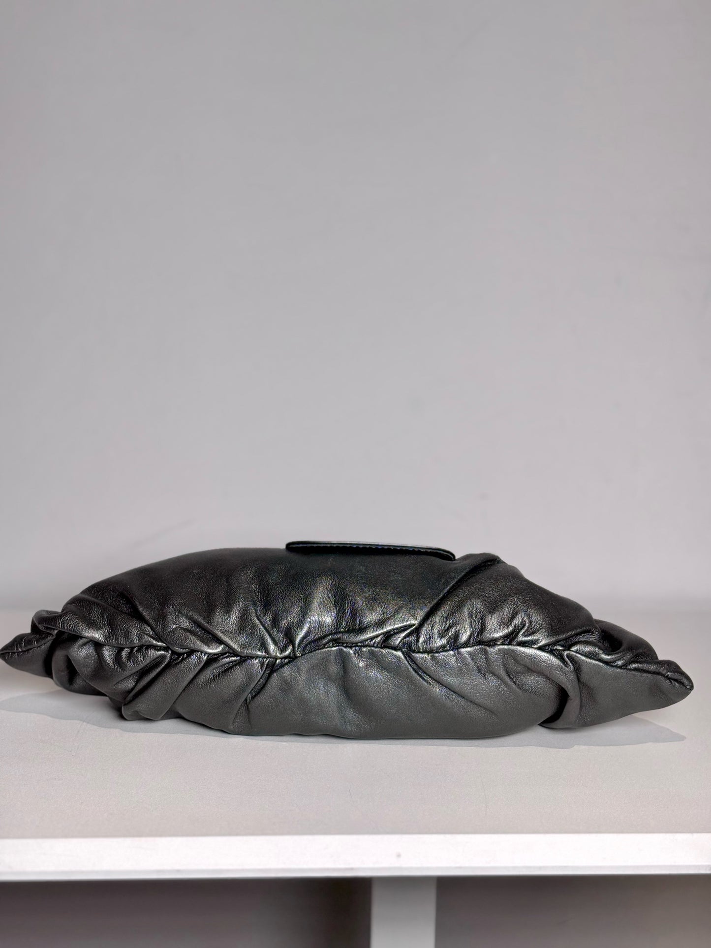 M. Andonia Solid Leather Pre-owned Charcoal Clutch/Evening Bag