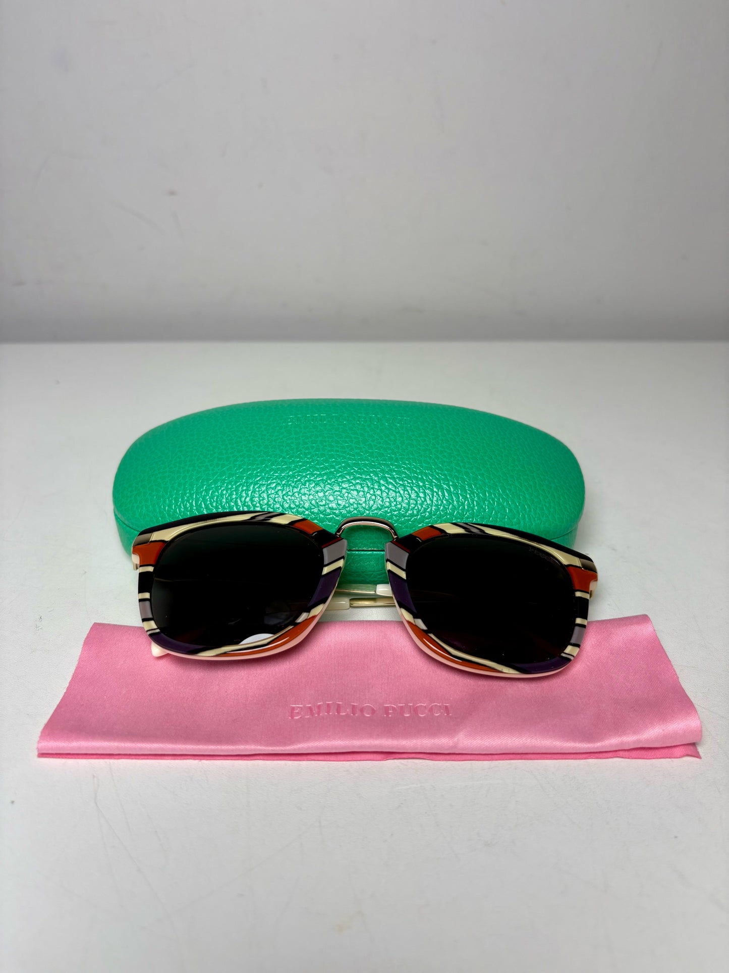 Women's Emilio Pucci EP 26 20A Terracotta Gray & Bone Pre-Owned Acetate Authentic Sunglasses