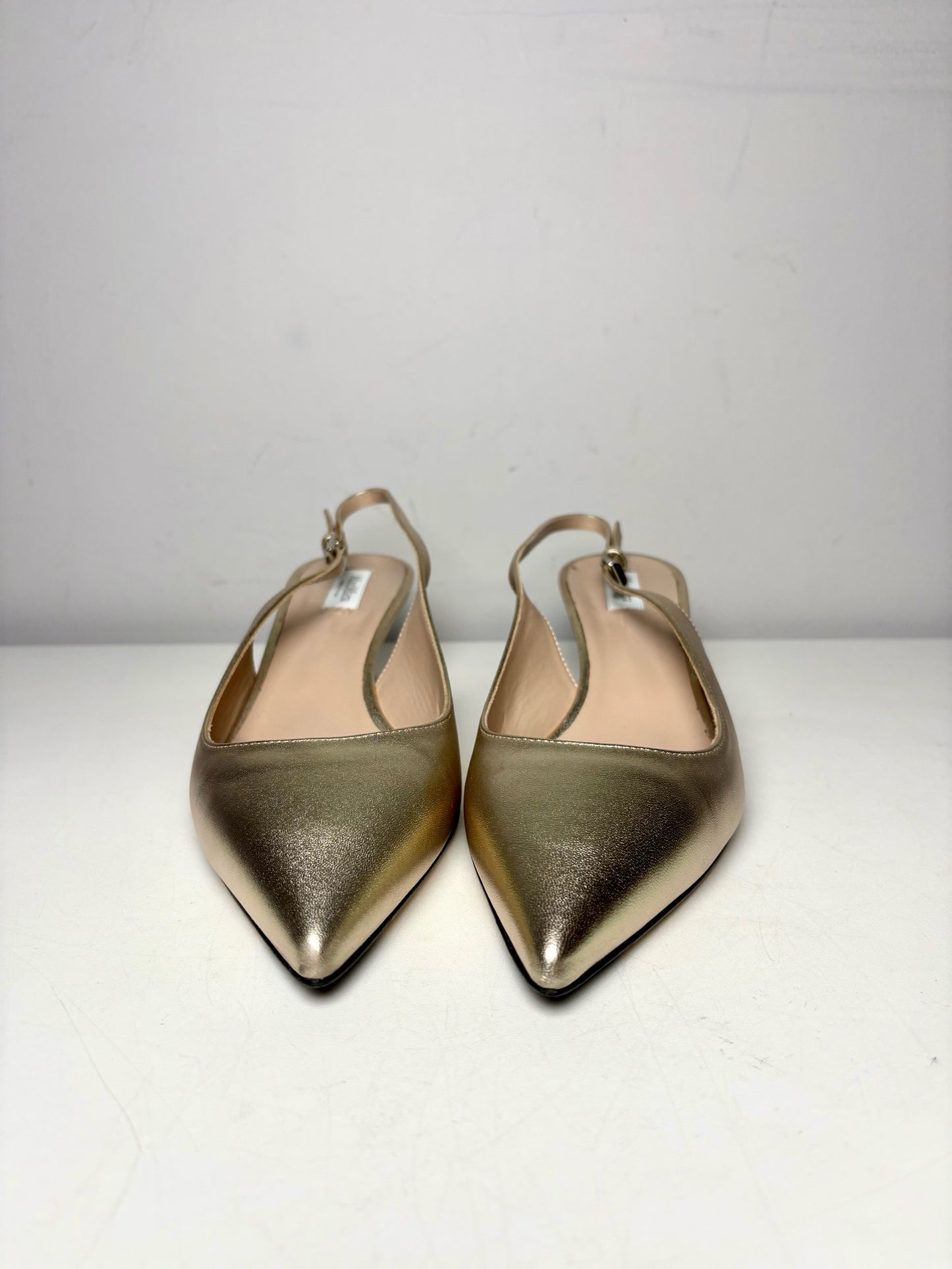 W Shoe Size 39 MaxMara Gold Leather Pre-owned, NWT Slingbacks