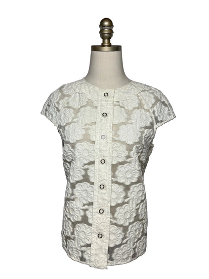 White sheer floral pattern blouse