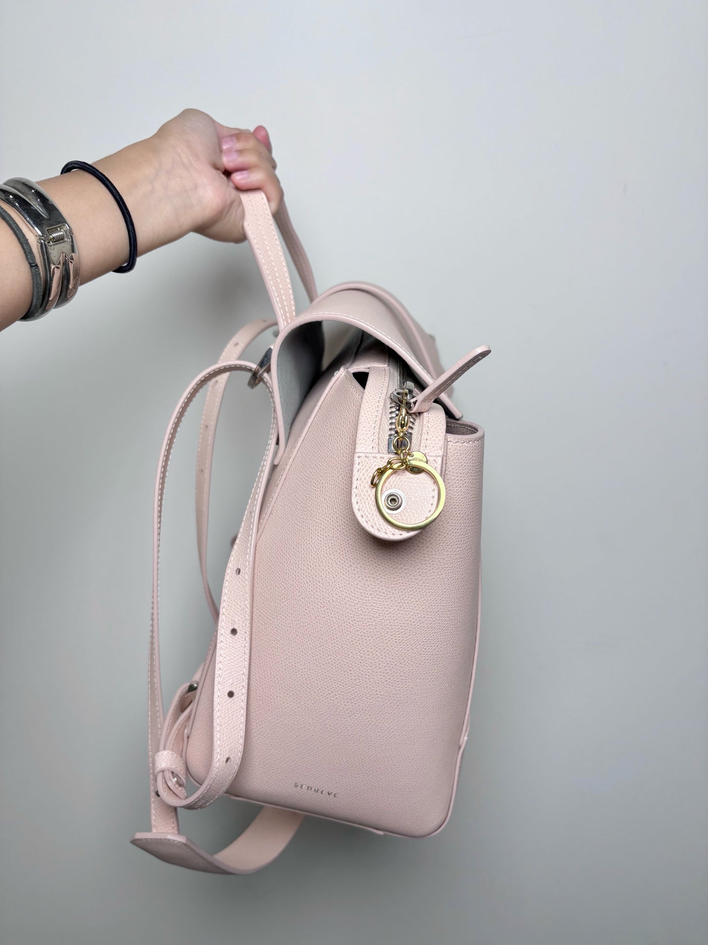 NWOT Blush Pink Pebble Grain Leather Maestra Backpack/Crossbody Purse