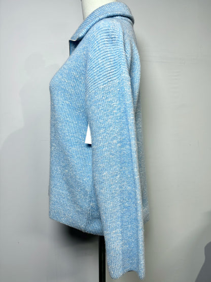 Women Size 44 (10, US) Amina Rubinacci Sky Blue Zip Wool, Silk Sweater