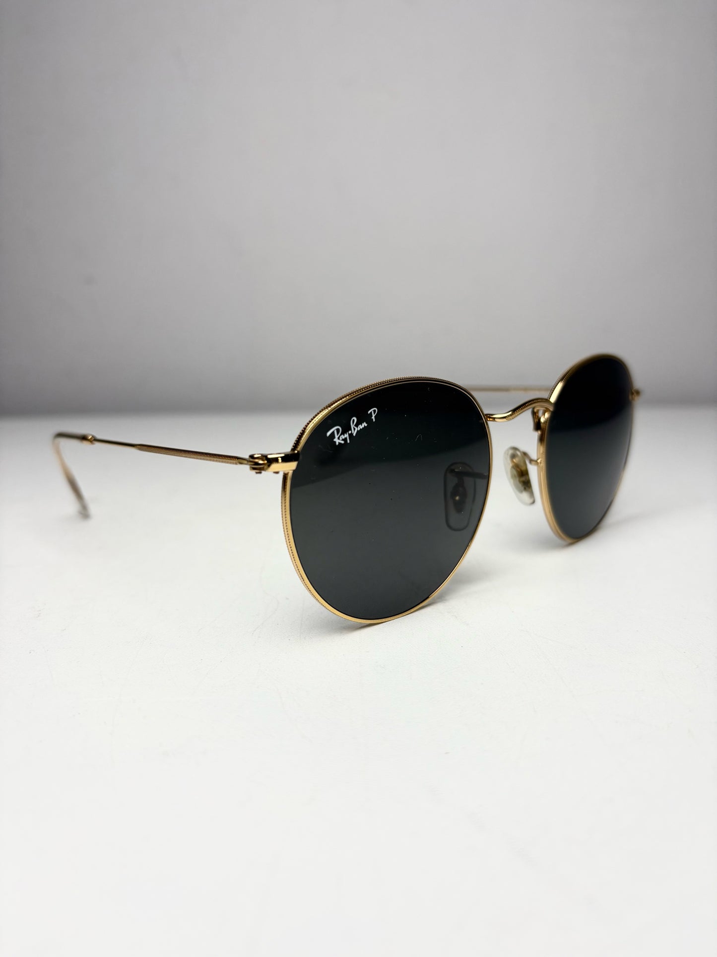 Women's Ray-Ban RB3447 Round Metal Gold Polarized Pre-Owned Sunglasses