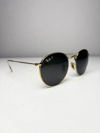 Women's Ray-Ban RB3447 Round Metal Gold Polarized Pre-Owned Sunglasses