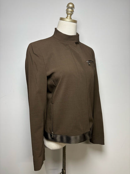 Women Size 40 (US S) Prada Brown Wool Blend Pre-Owned Embroidered Logo Bomber Jacket