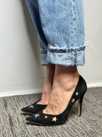 W Shoe Size 37.5 (7 US) Tamara Mellon PVC Stars Black Suede Pre-owned Heels
