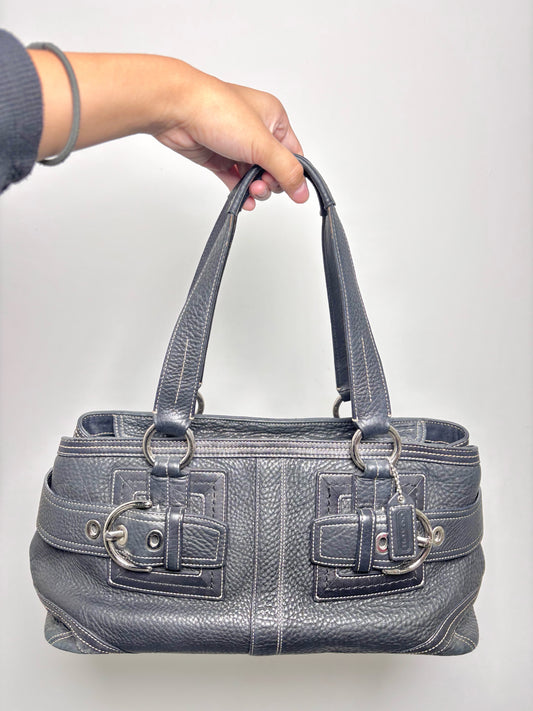 Coach Solid Leather Black Cowhide Hampton City 02764 Satchel Tote Purse