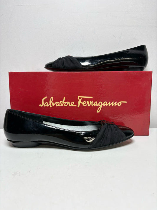 W Shoe Size 7.5 Salvatore Ferragamo Black Patent Leather Calf Women's Heels