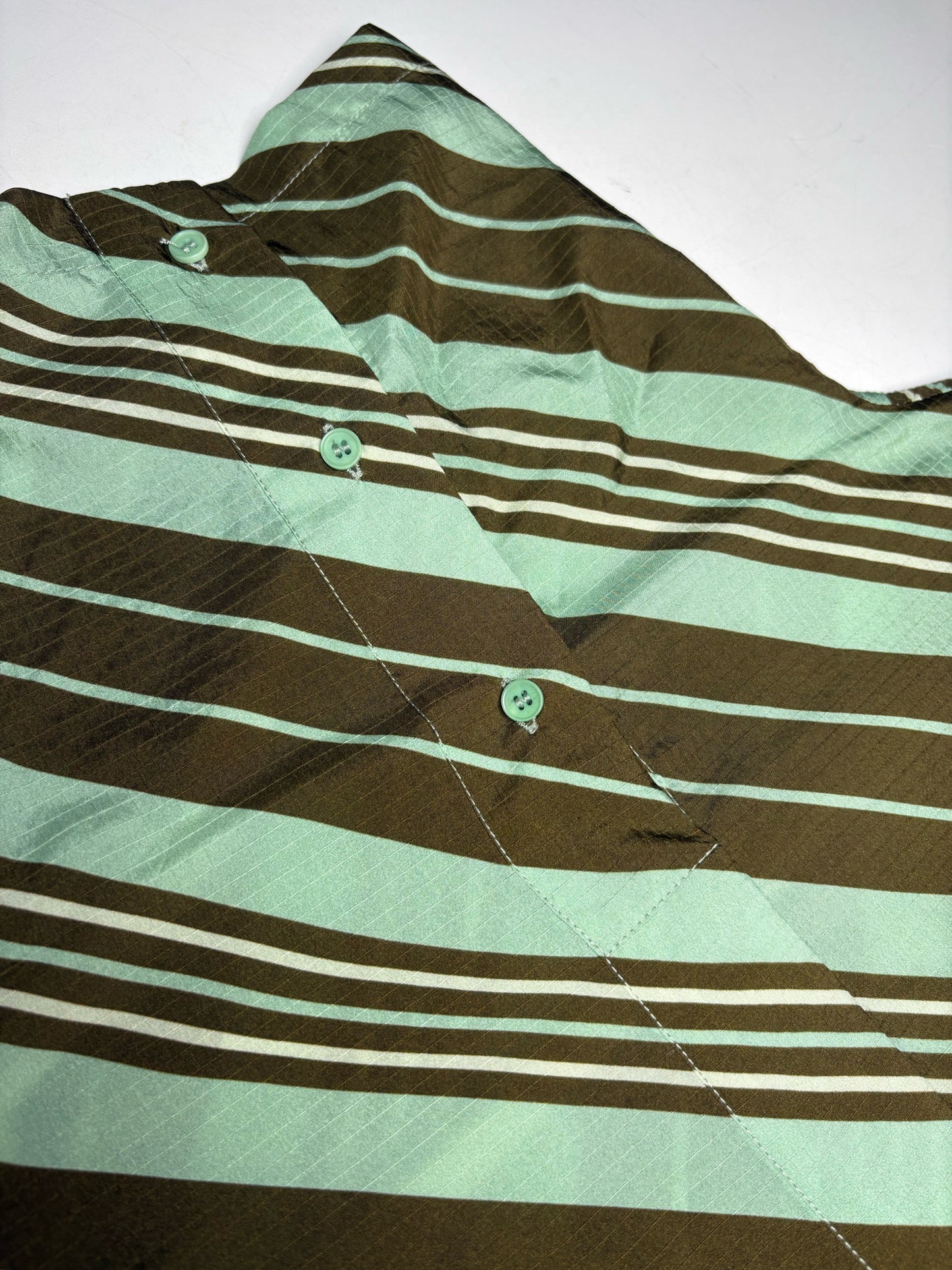 Women Size 42 Christian Wijnants Olive Mint Stripe Silk Blend Pre-Owned Blouse