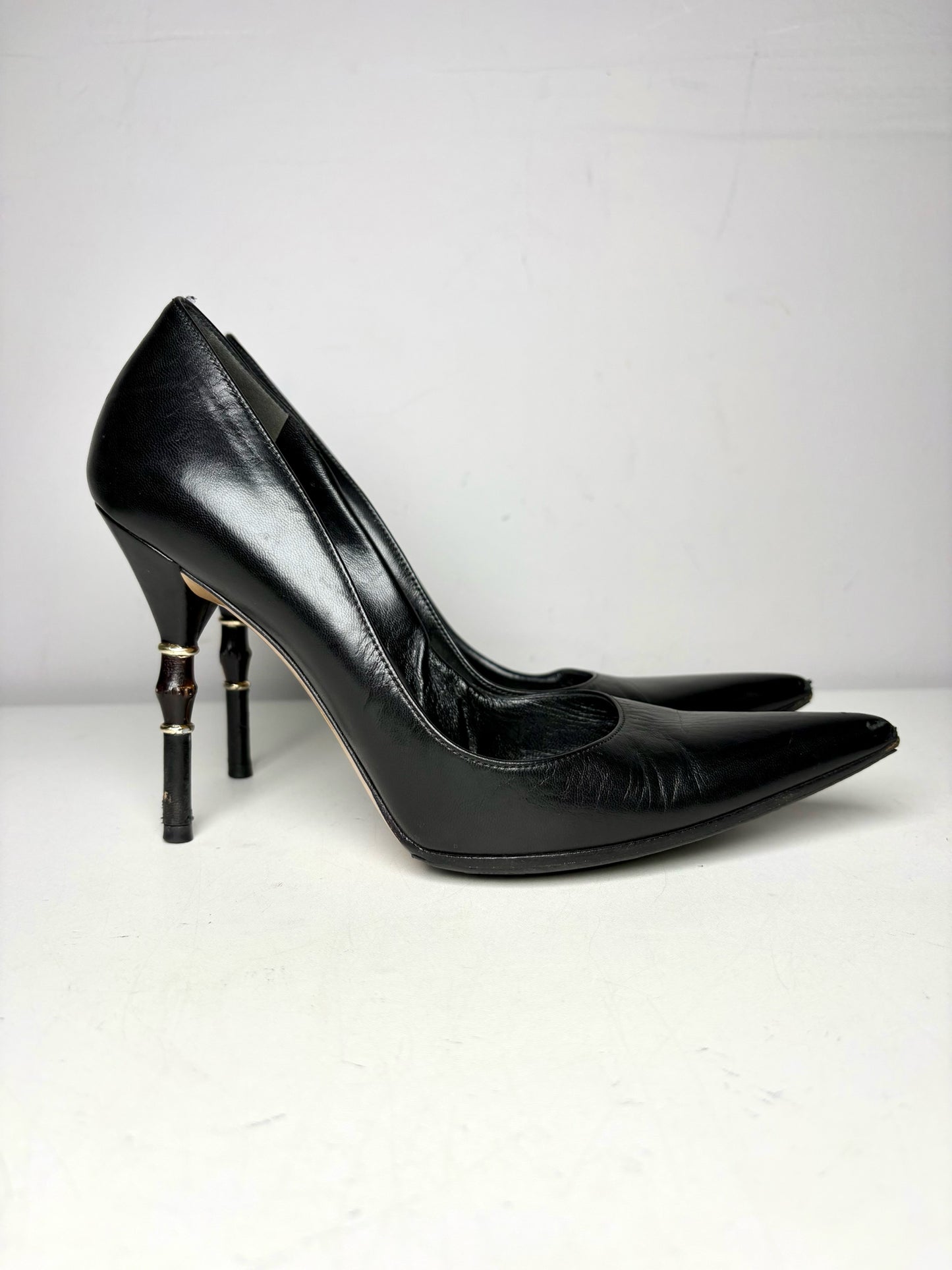 W Shoe Size 6.5 Gucci Black Leather Horn/Tortoise Pre-owned Heels