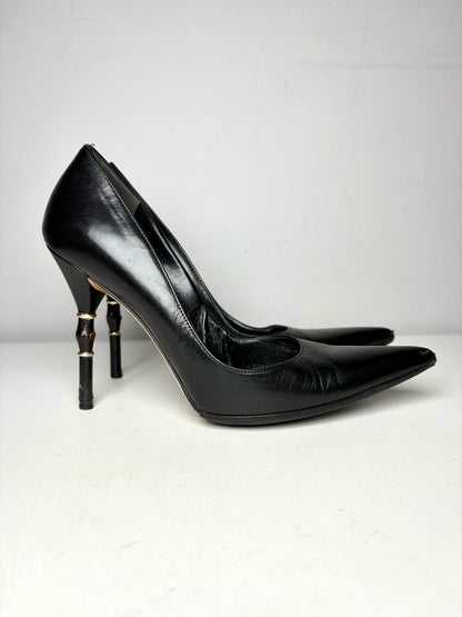 W Shoe Size 6.5 Gucci Black Leather Horn/Tortoise Pre-owned Heels