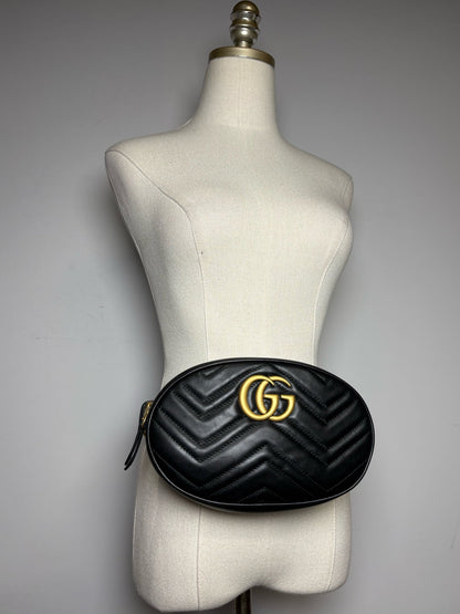 Women's Gucci Marmont Matelassé Black Calfskin Leather Authentic Pre-Owned Small Belt Bag