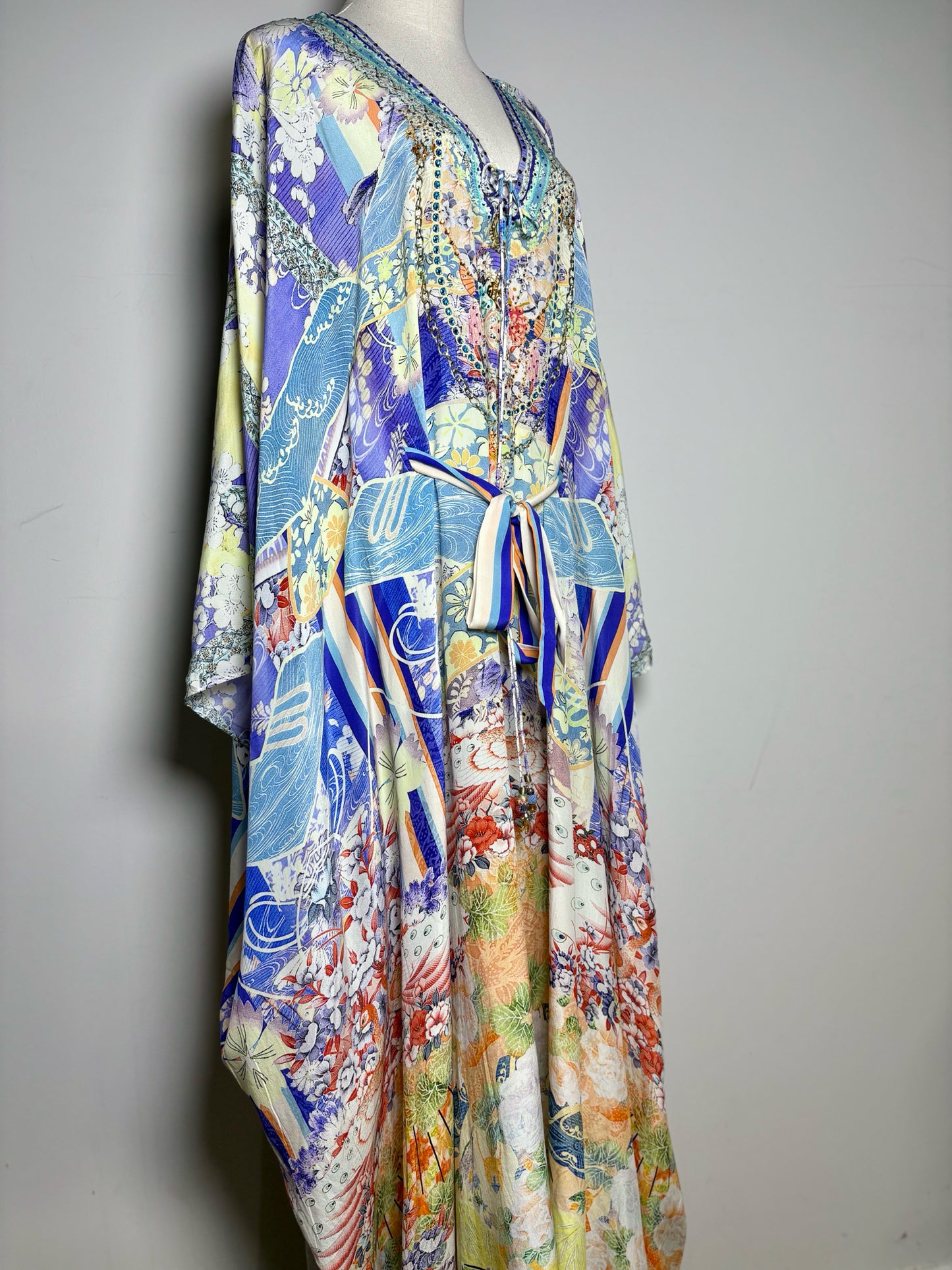 Women Size OS Camilla Floral Print Crystal Beads Silk Kaftan Pre-owned Dress
