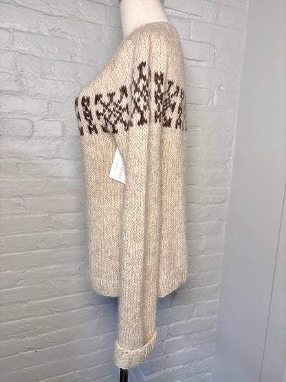 Women Size S No Label Tan Fair Isle Wool Sweater