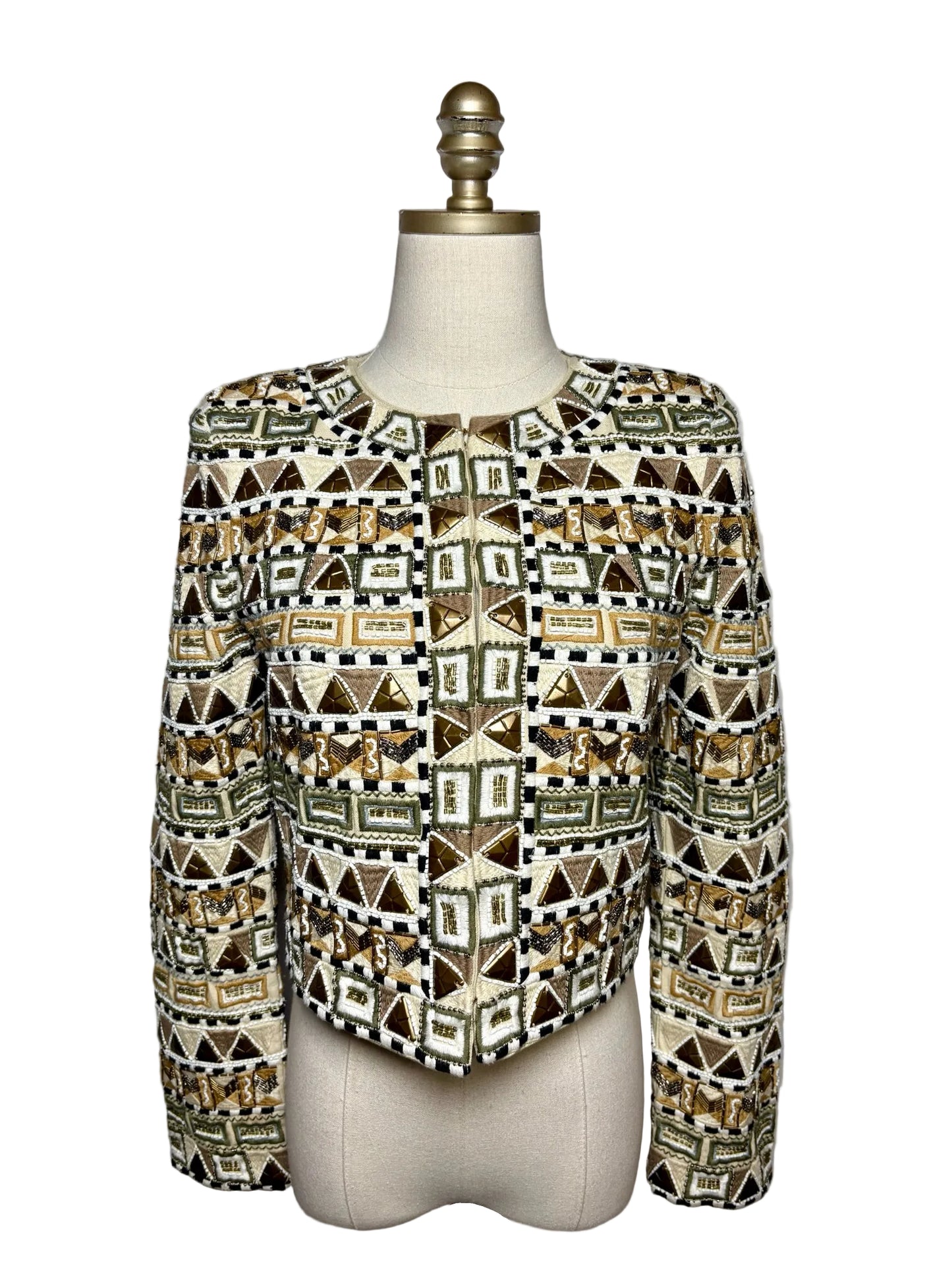 Women Size 4 Veronica Beard Daryl Beige Multi-Color Beaded Pure Cotton NWT Pre-Owned Jacket